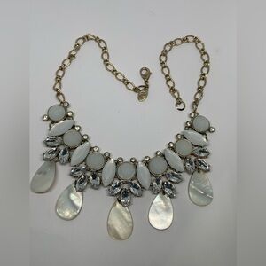 Charming Charlie Faceted Acrylic,  Mop, Rhinestone Gold Tone Statement Necklace